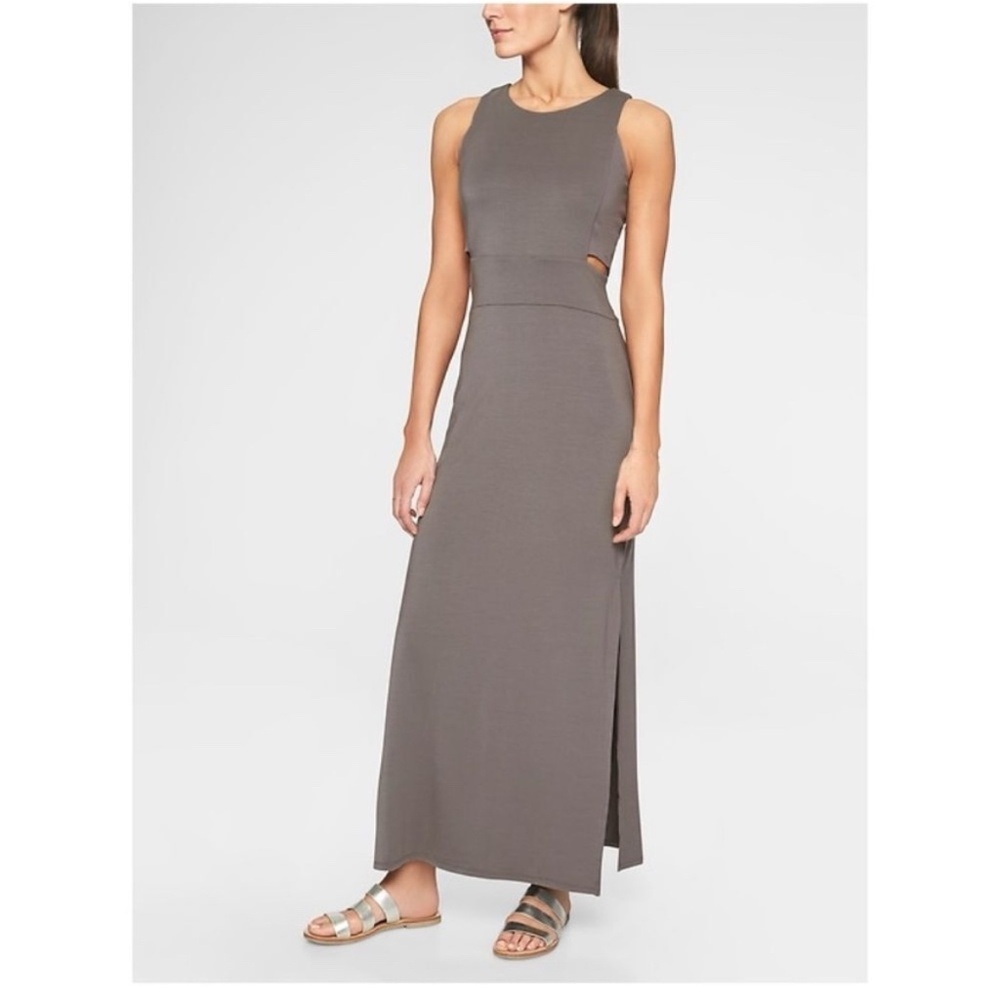 NWT Athleta Side Cut Out Maxi Dress in Silver Bells